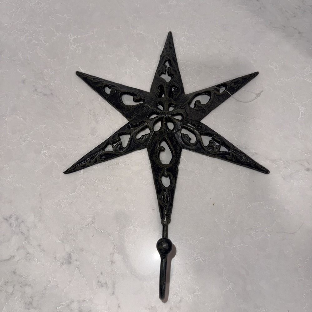Cast Iron Metal Star Wall Hook Rustic Western Key Towel Coat Hanger Dark Maroon